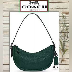 Coach CC439 LUNA Shoulder Bag In FOREST GREEN Pebbled Leather Black Nickel